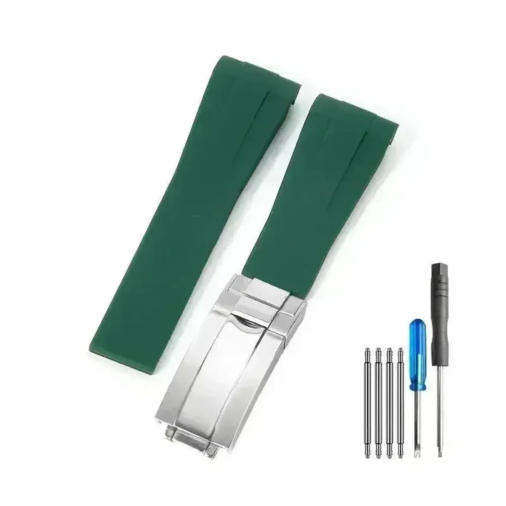 Curved-End Silicone Watch Strap with Butterfly Clasp – 20mm 21mm Integrated Fit-VivaStraps-Viva Timepiece