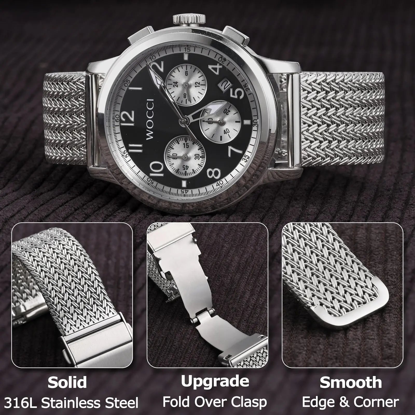 Elite 316L Woven Mesh Watch Band – Quick Release (14mm–22mm)-ChronoCraft-Viva Timepiece