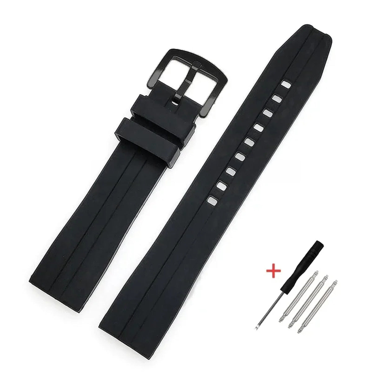 Extended Length Silicone Watch Band Compatible with 20mm / 22mm Watches – XL Waterproof Strap-XL Watch Bands-VivaStraps-Black-Black-20mm-Viva Timepiece