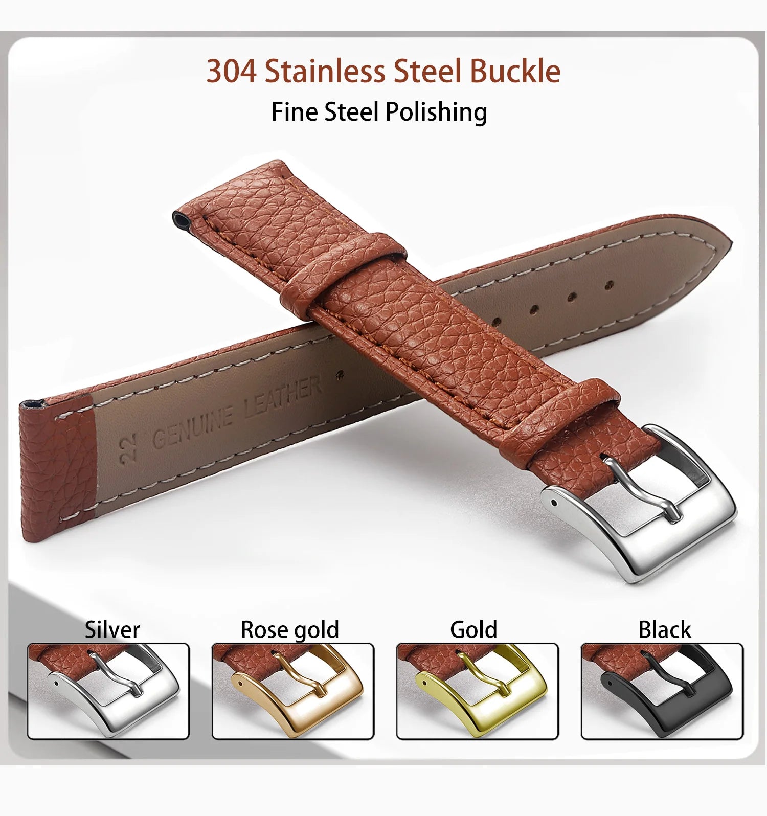Genuine Cow Leather Watch Strap – Classic Pin Buckle (18–20mm)-Straptique-Viva Timepiece