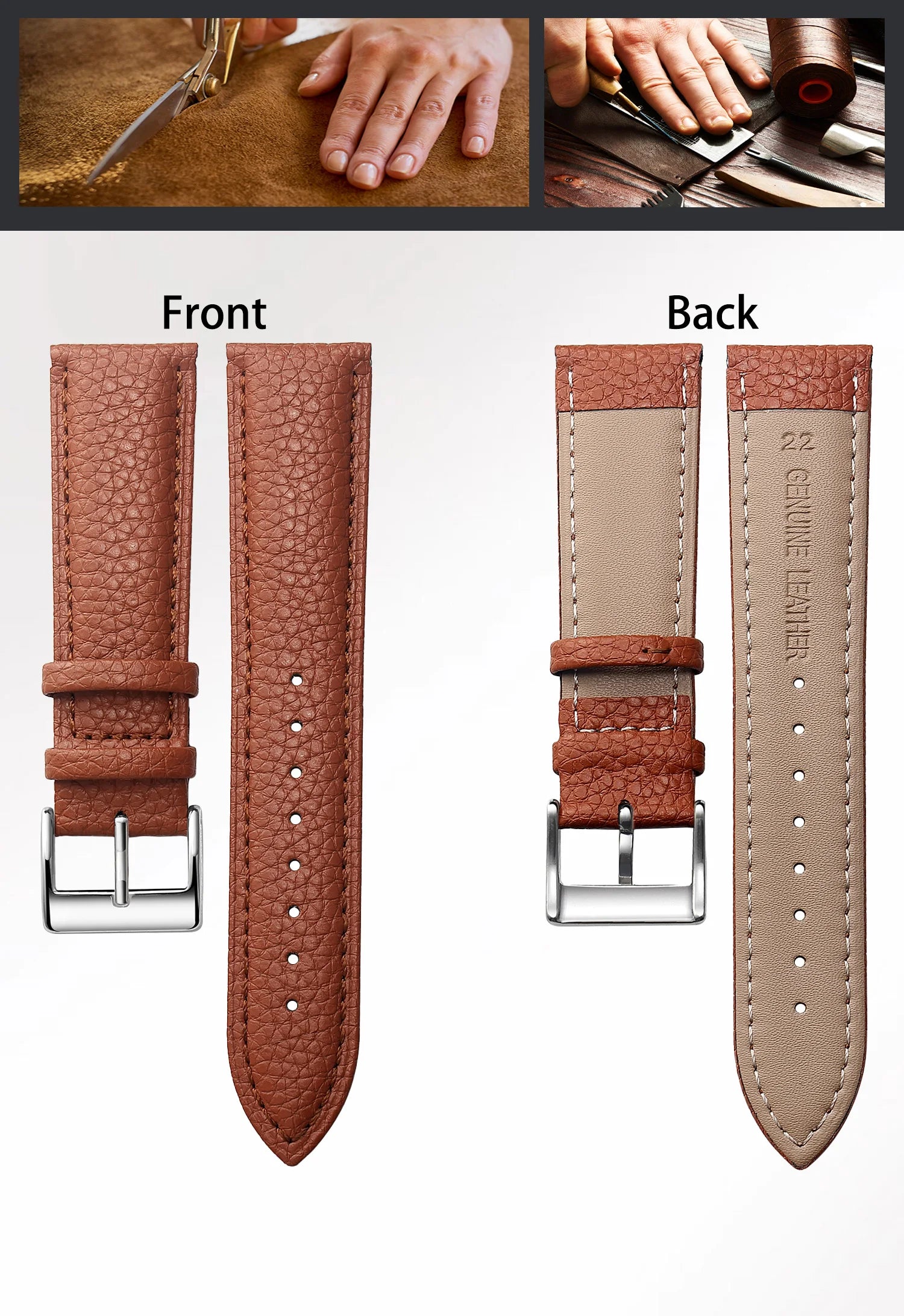Genuine Cow Leather Watch Strap – Classic Pin Buckle (21–24mm)-Straptique-Viva Timepiece