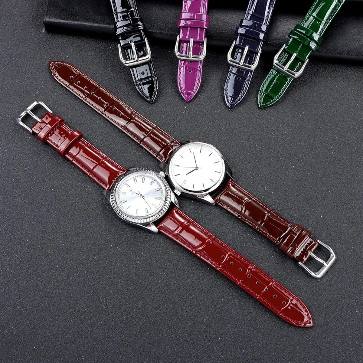 Glossy Leather Watch Strap – Classic Dress Style-Straptique-Viva Timepiece