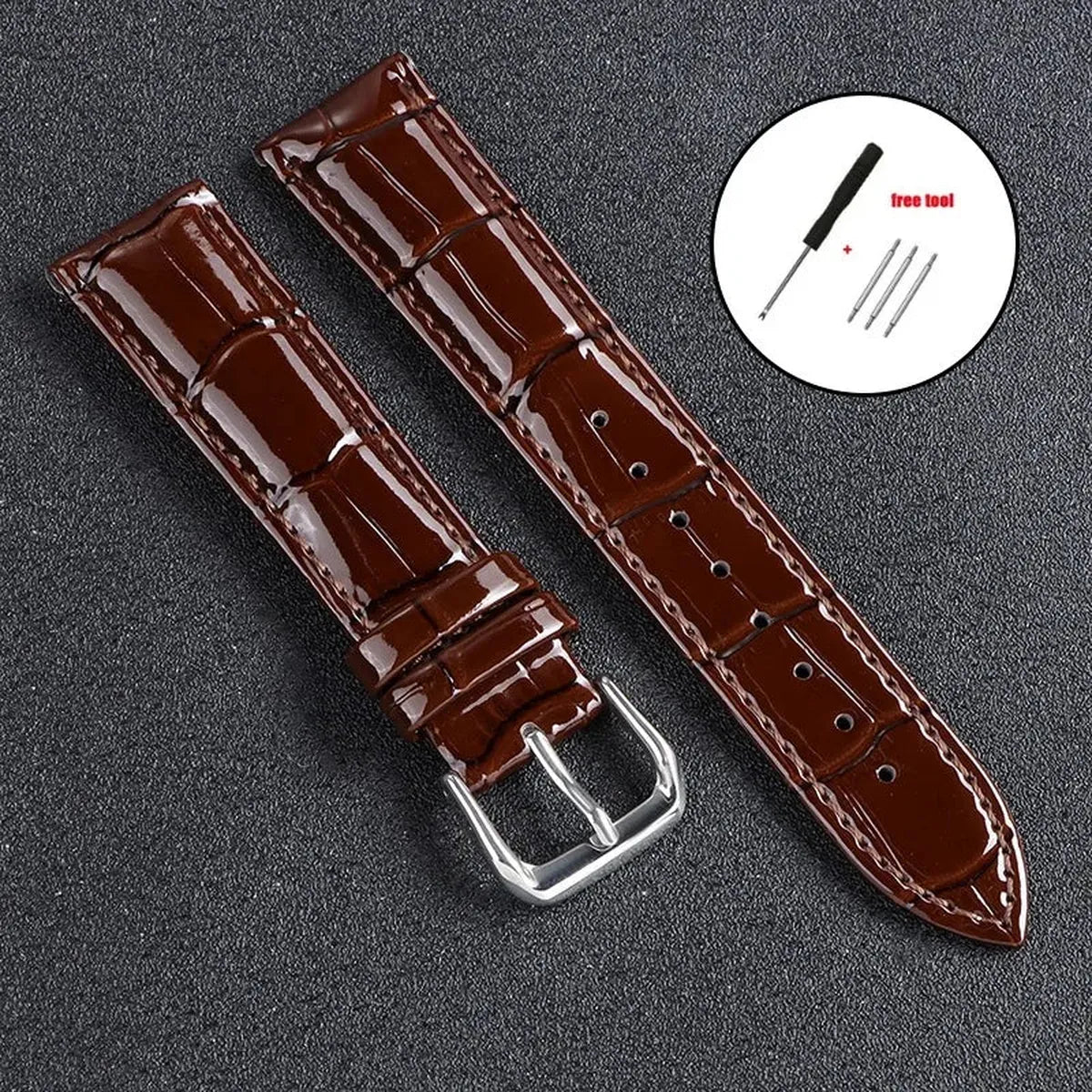 Glossy Leather Watch Strap – Classic Dress Style-Straptique-Viva Timepiece
