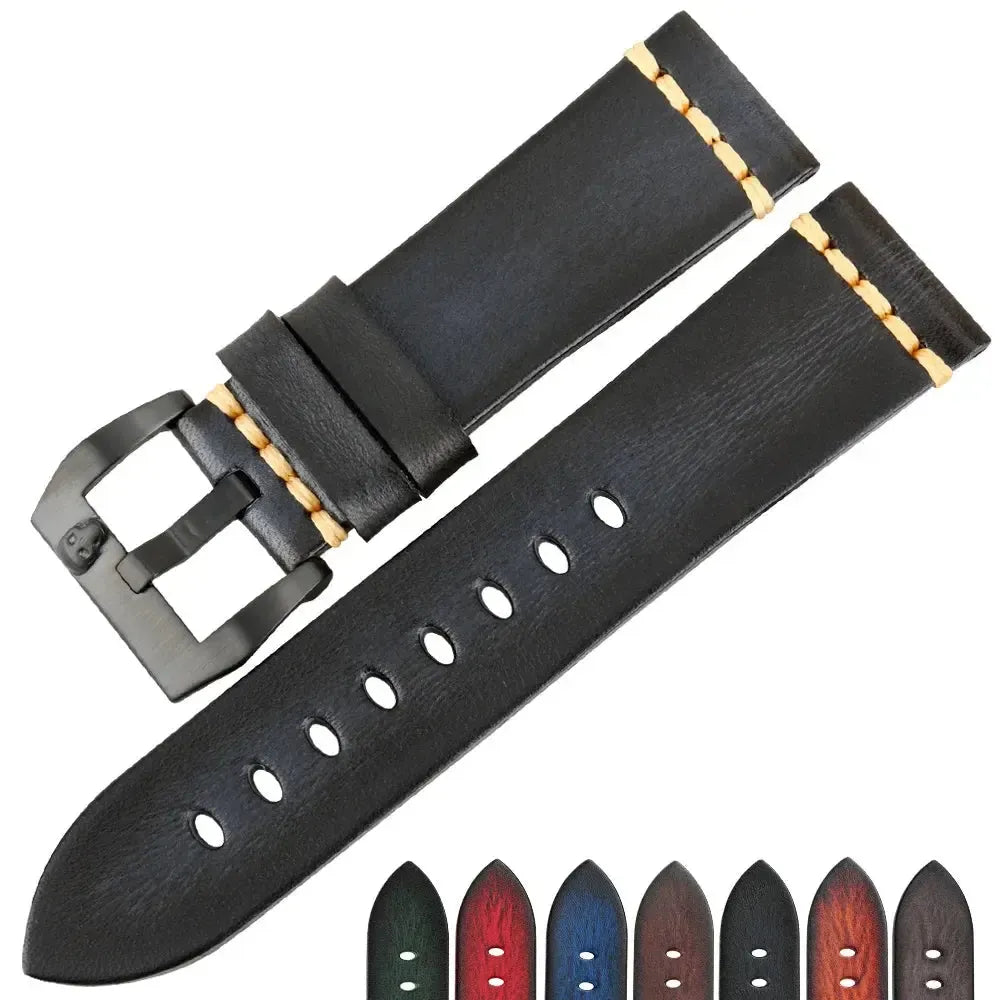 Handmade Vintage Leather Watch Strap 18mm–26mm – Full Grain Cowhide-Straptique-Viva Timepiece