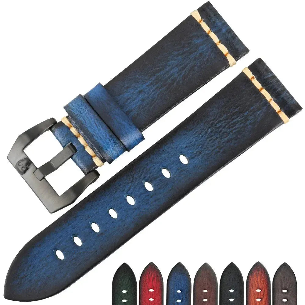 Handmade Vintage Leather Watch Strap 18mm–26mm – Full Grain Cowhide-Straptique-Viva Timepiece
