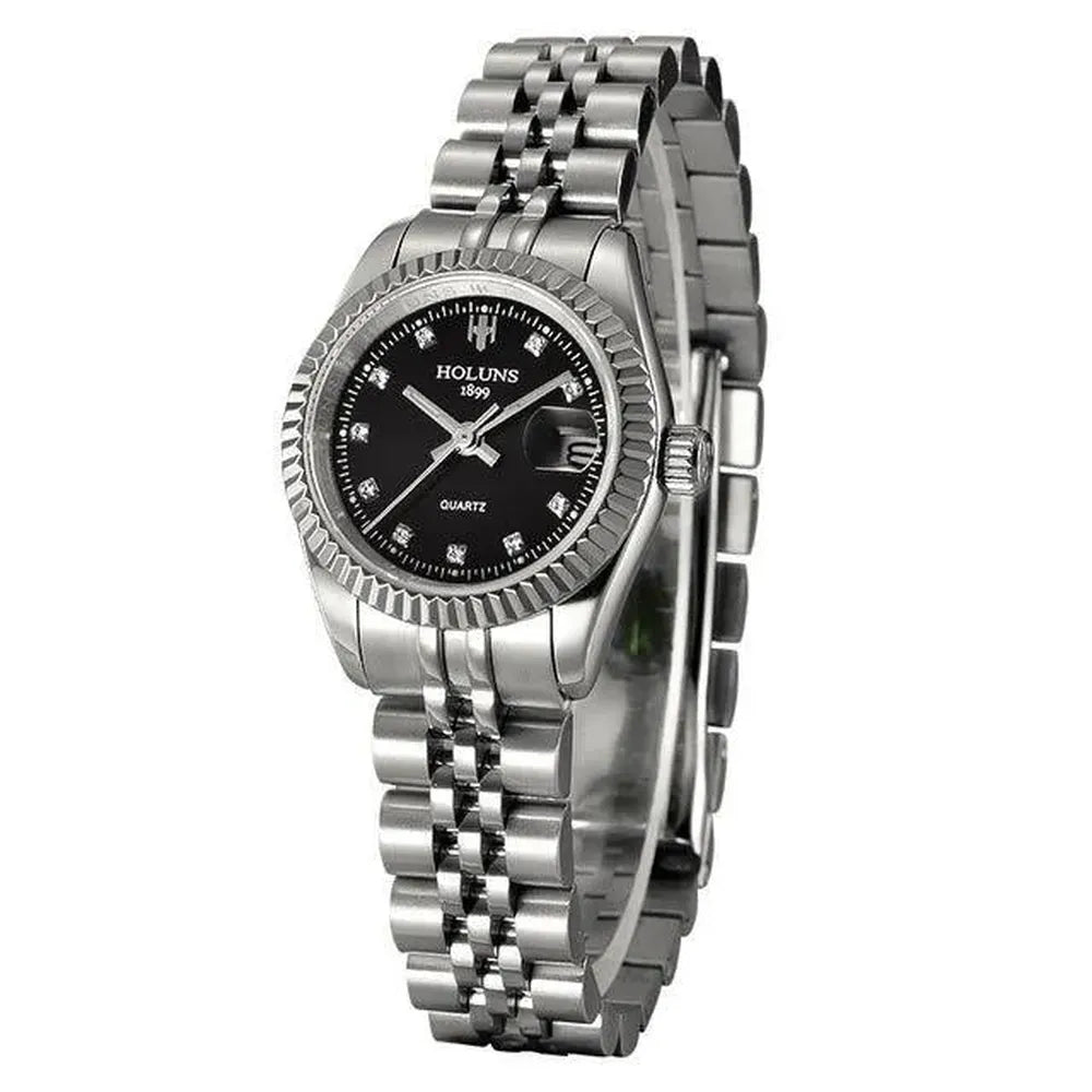 Holuns 28mm Ladies Quartz Dress Watch – Fluted Bezel, Jubilee Bracelet-Holuns-Viva Timepiece