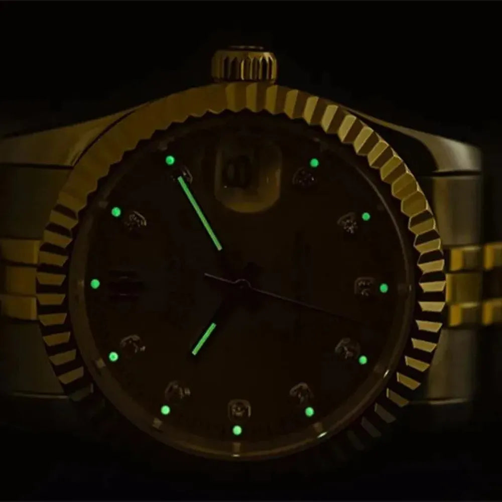 Holuns 28mm Ladies Quartz Dress Watch – Fluted Bezel, Jubilee Bracelet-Holuns-Viva Timepiece