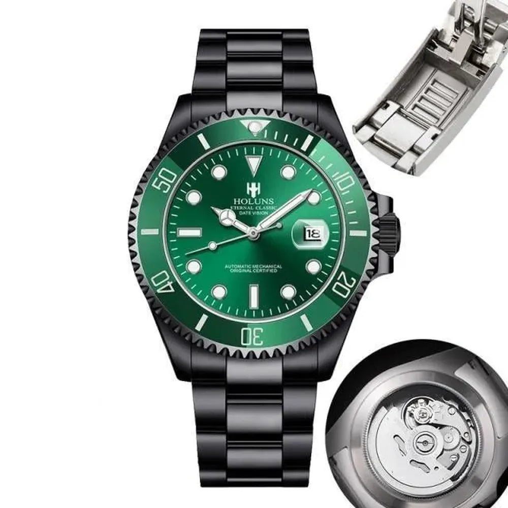 Holuns 41mm Automatic Diver Watch – Sapphire Crystal, Ceramic Bezel, Stainless Steel-Holuns-Viva Timepiece