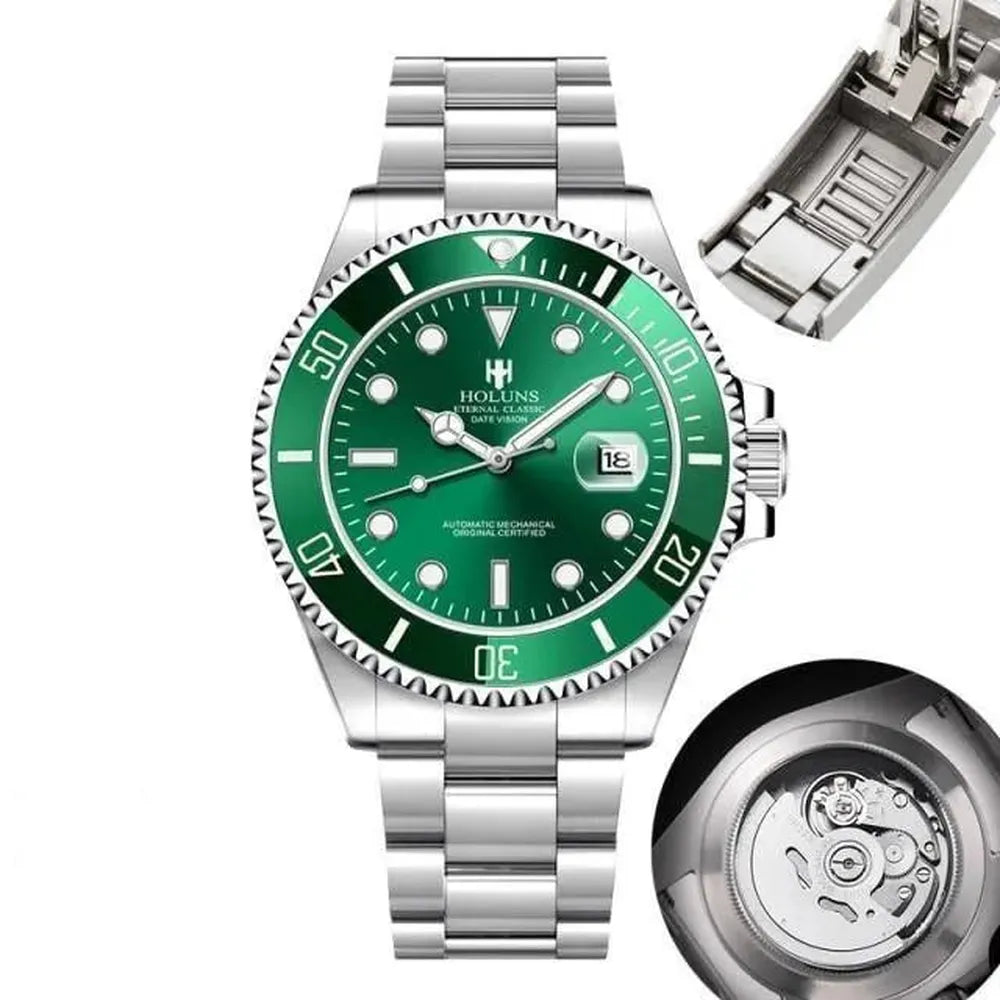 Holuns 41mm Automatic Diver Watch – Sapphire Crystal, Ceramic Bezel, Stainless Steel-Holuns-Viva Timepiece