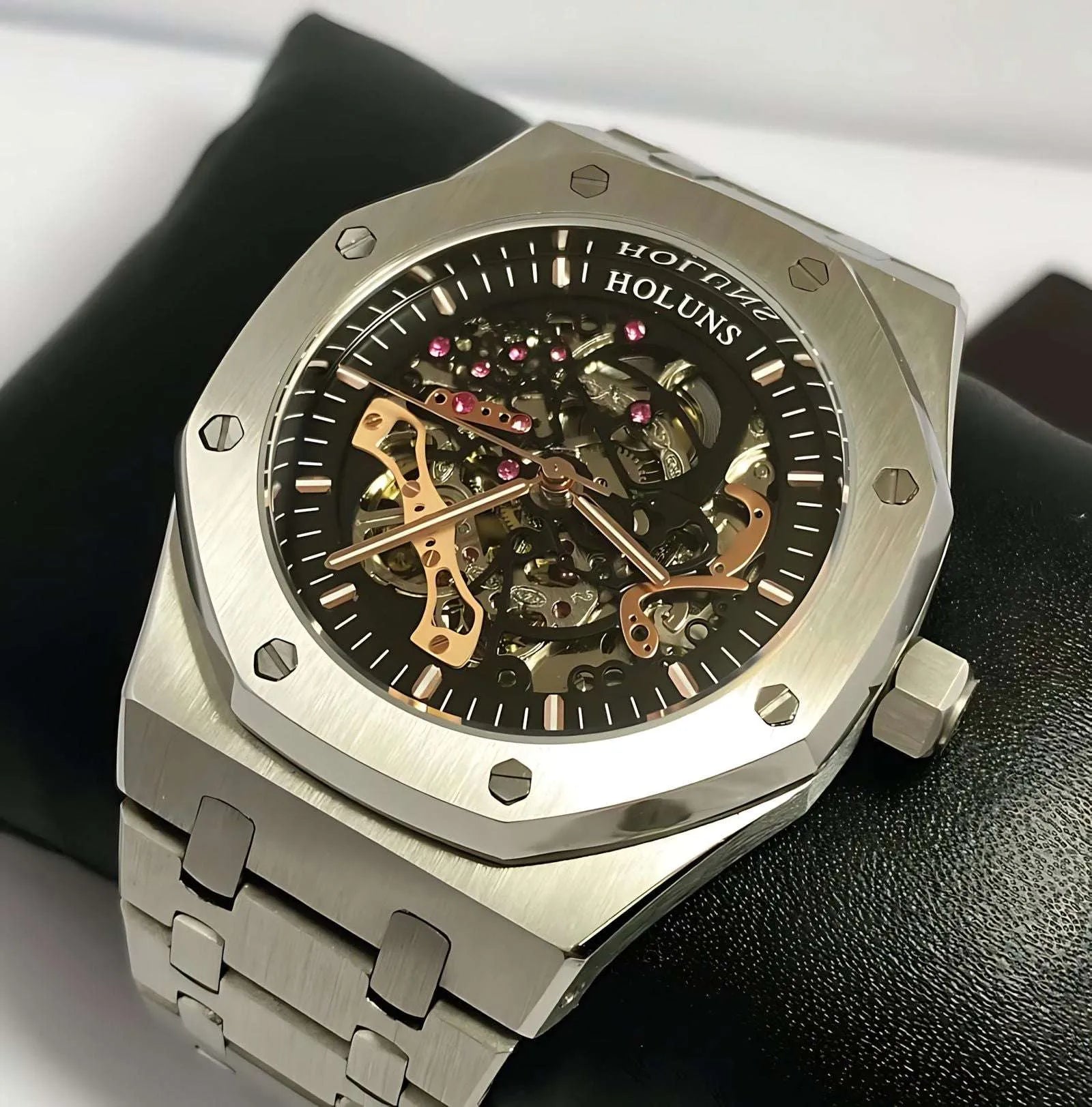 Holuns 42mm Automatic Skeleton Integrated Case Watch – 316L Steel, Sapphire-Coated Crystal-Holuns-Viva Timepiece