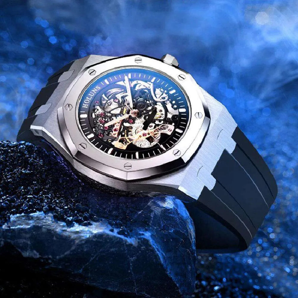 Holuns 42mm Automatic Skeleton Integrated Case Watch – 316L Steel, Sapphire-Coated Crystal-Holuns-Viva Timepiece
