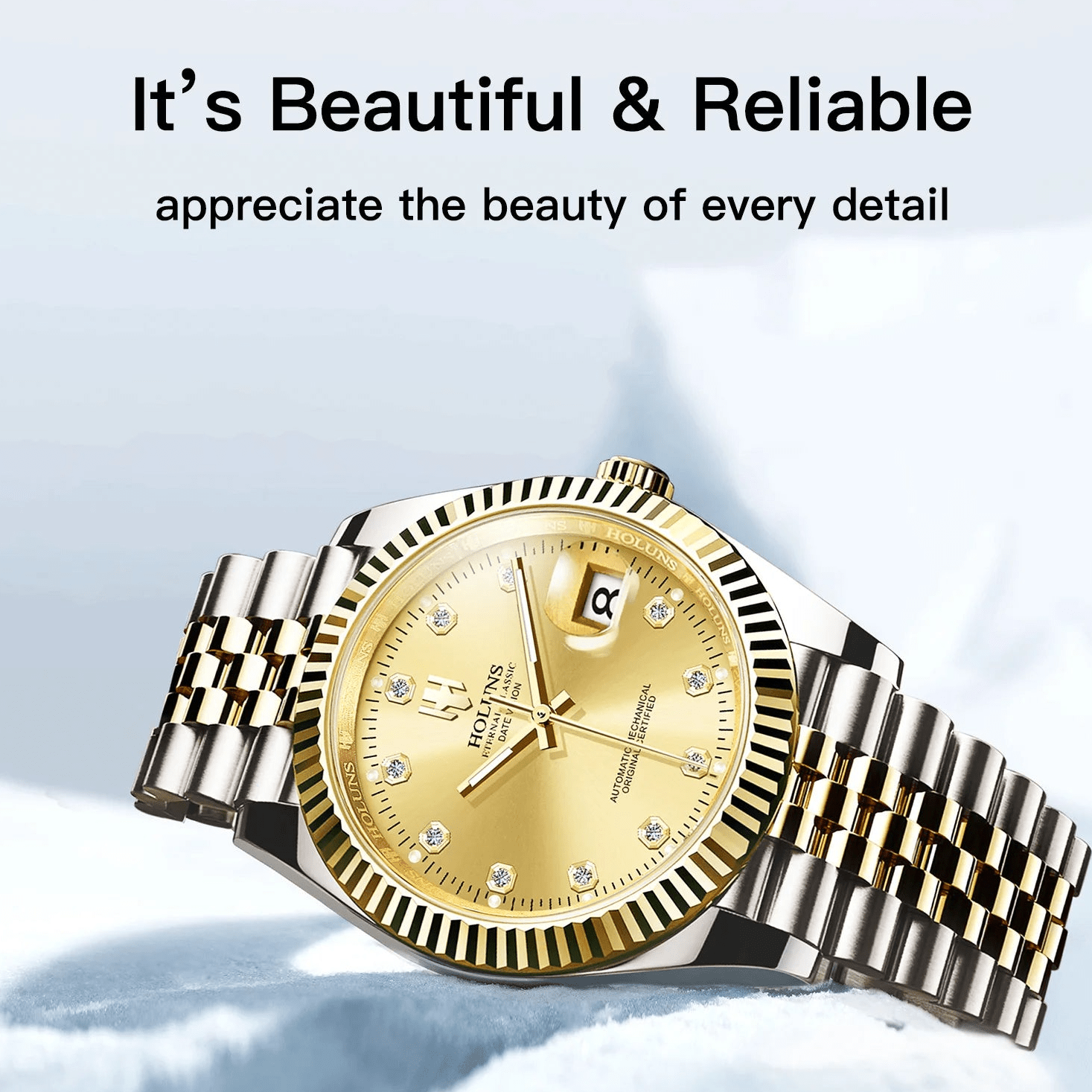 Holuns Automatic 36mm / 41mm Classic Dress Watch – Fluted Bezel, Sapphire, Jubilee Bracelet-Holuns-Viva Timepiece