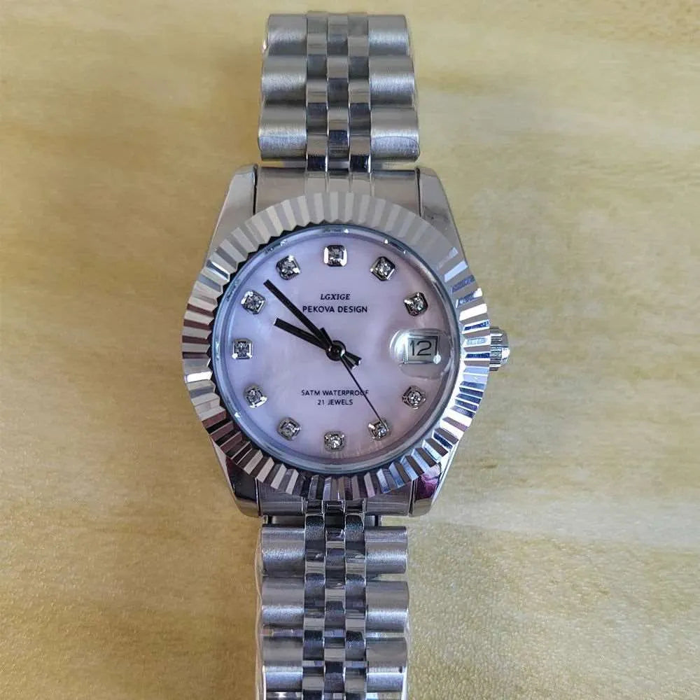 LGXIGE 31mm Ladies Quartz Dress Watch – Fluted Bezel, Jewel Markers-LGXIGE-Viva Timepiece