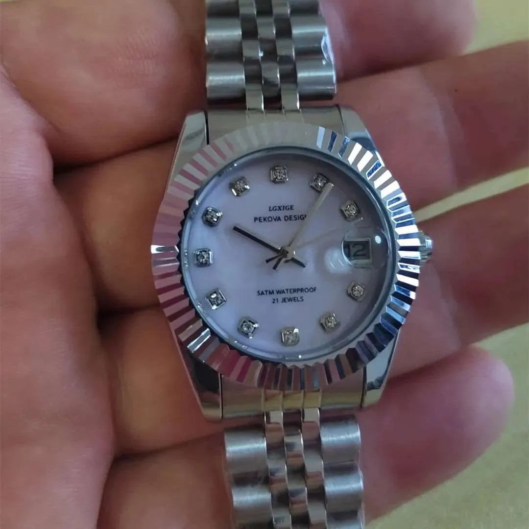 LGXIGE 31mm Ladies Quartz Dress Watch – Fluted Bezel, Jewel Markers-LGXIGE-Viva Timepiece