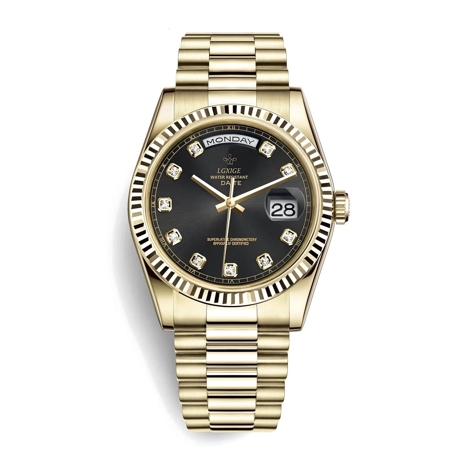 LGXIGE 40mm Quartz Classic Dress Watch – Rhinestone Dial, Fluted Bezel-LGXIGE-Viva Timepiece