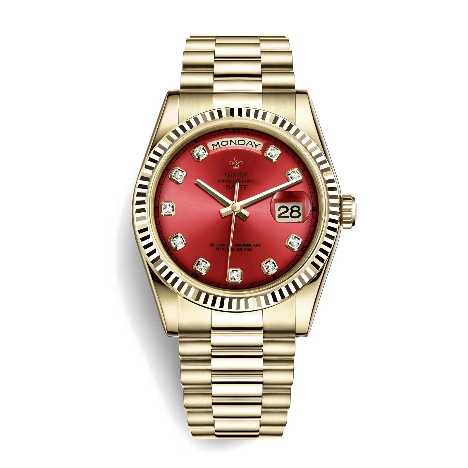 LGXIGE 40mm Quartz Classic Dress Watch – Rhinestone Dial, Fluted Bezel-LGXIGE-Viva Timepiece