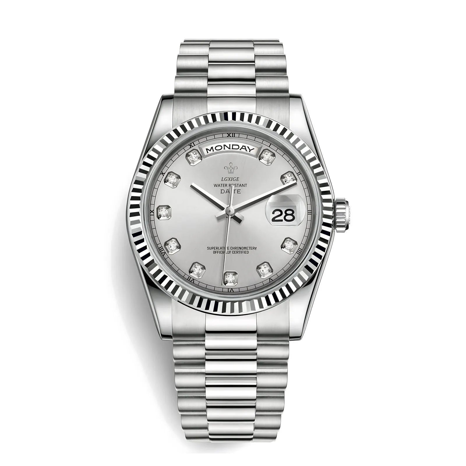 LGXIGE 40mm Quartz Classic Dress Watch – Rhinestone Dial, Fluted Bezel-LGXIGE-Viva Timepiece