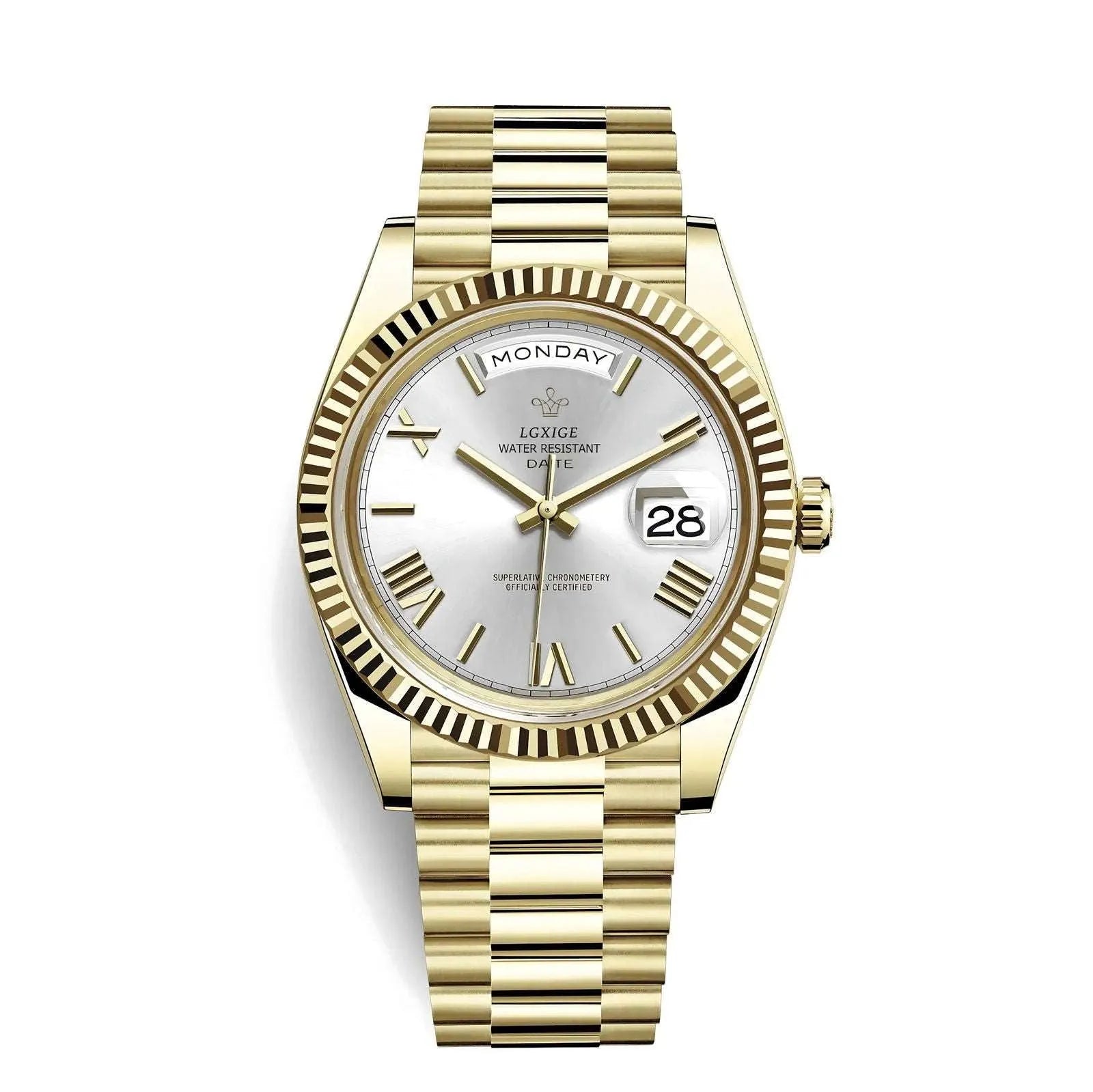 LGXIGE 40mm Quartz Classic Dress Watch – Roman Dial, Fluted Bezel-LGXIGE-Viva Timepiece