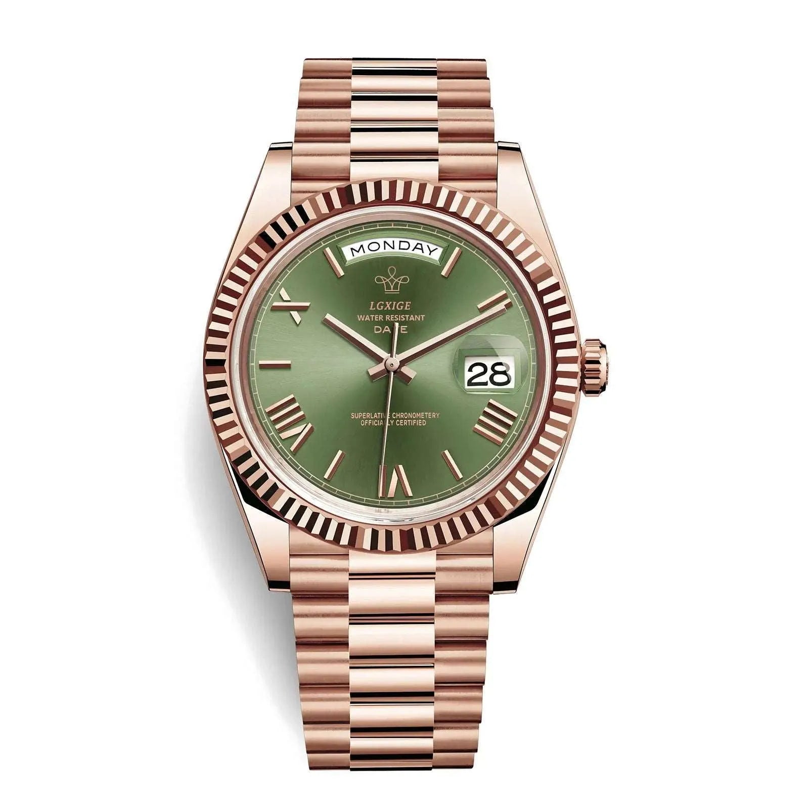 LGXIGE 40mm Quartz Classic Dress Watch – Roman Dial, Fluted Bezel-LGXIGE-Viva Timepiece