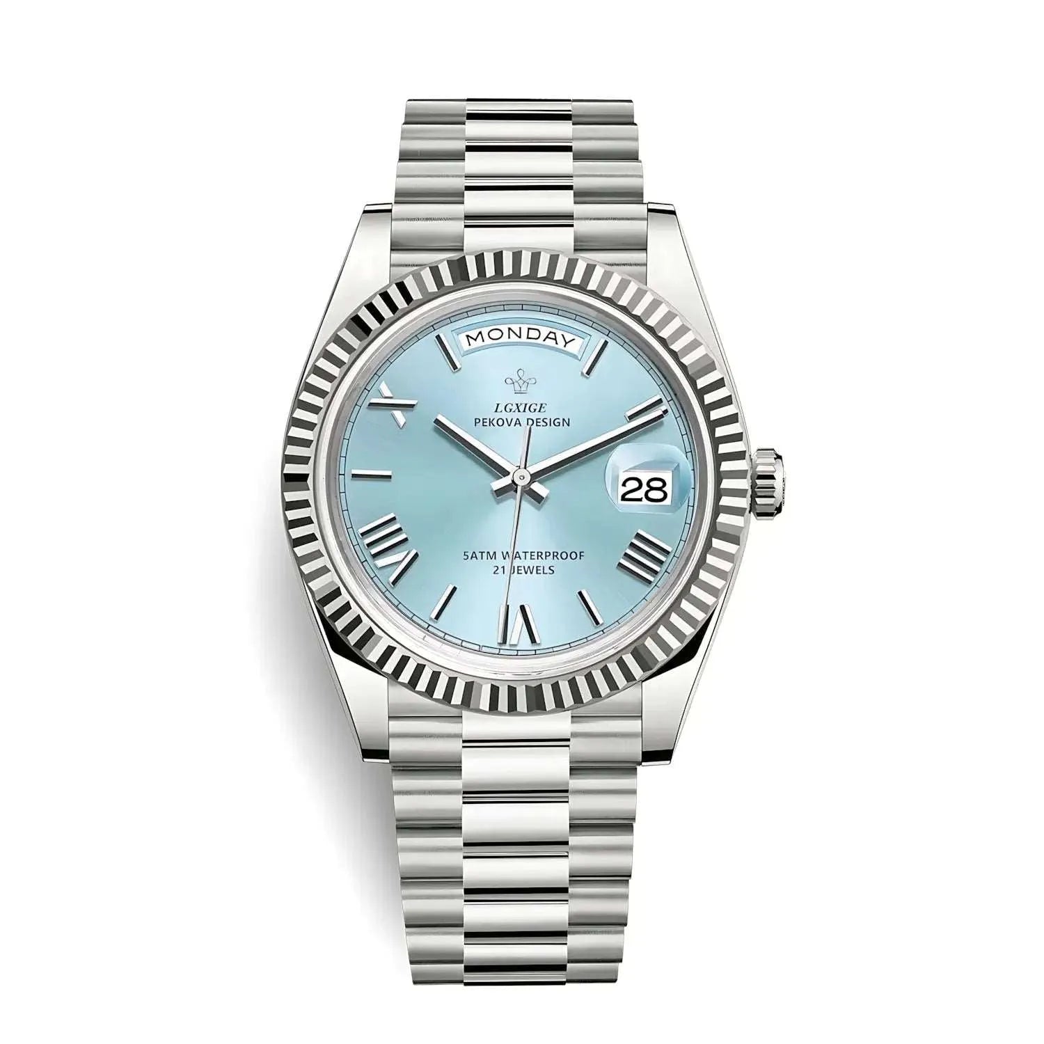 LGXIGE 40mm Quartz Classic Dress Watch – Roman Dial, Fluted Bezel-LGXIGE-Viva Timepiece