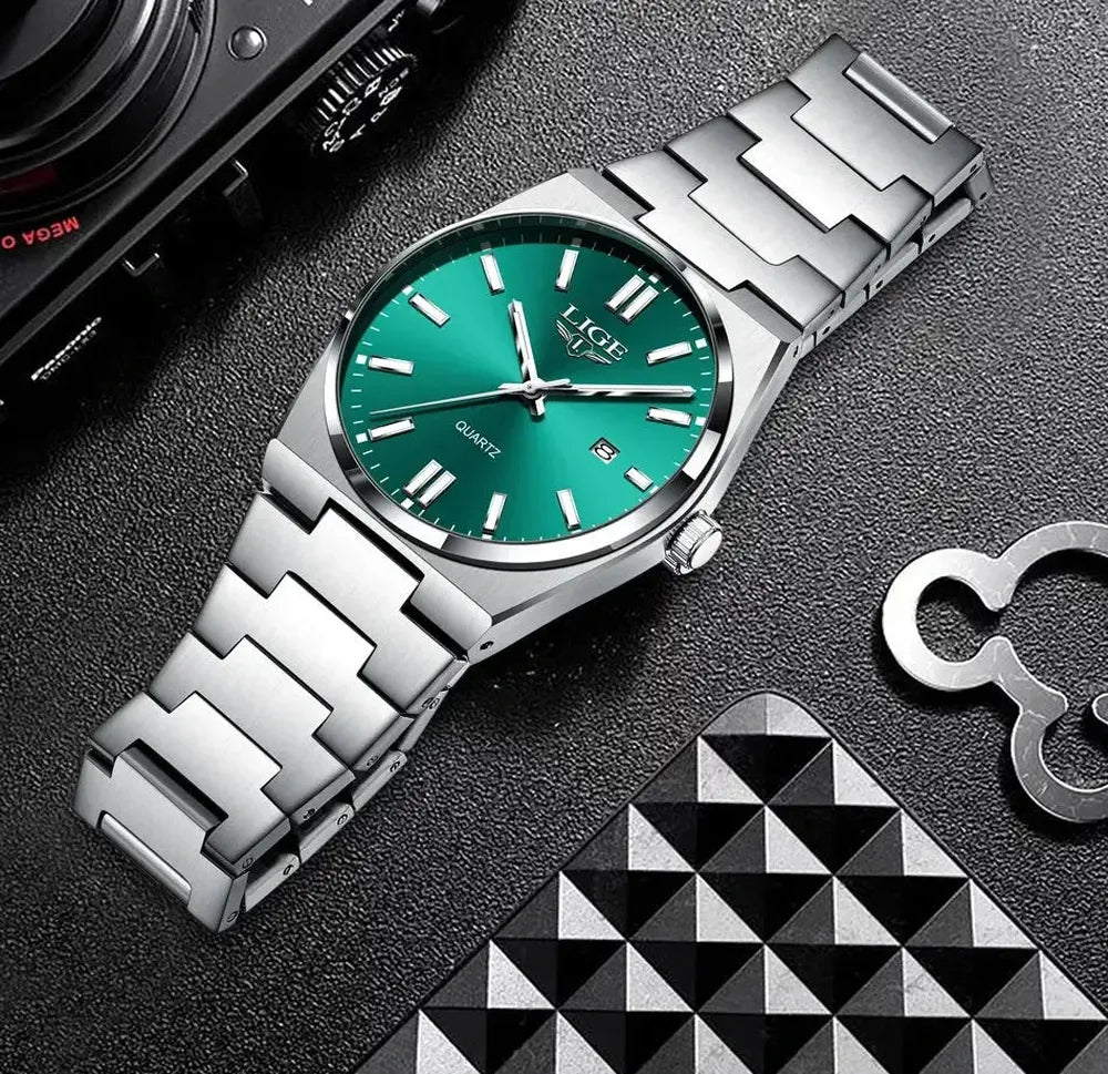 LIGE 40mm Classic Quartz Dress Watch – Stainless Steel, Date Display-LIGE-Viva Timepiece