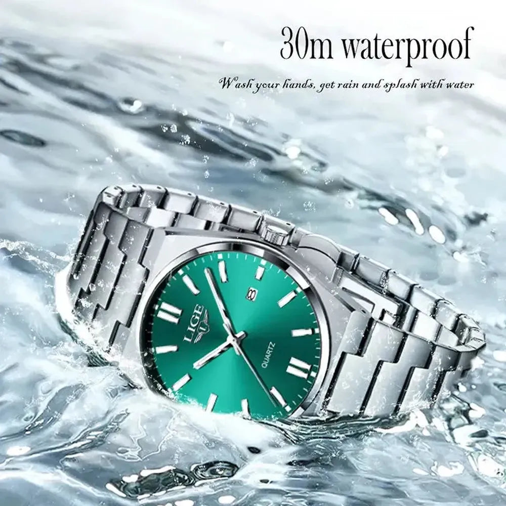 LIGE 40mm Classic Quartz Dress Watch – Stainless Steel, Date Display-LIGE-Viva Timepiece