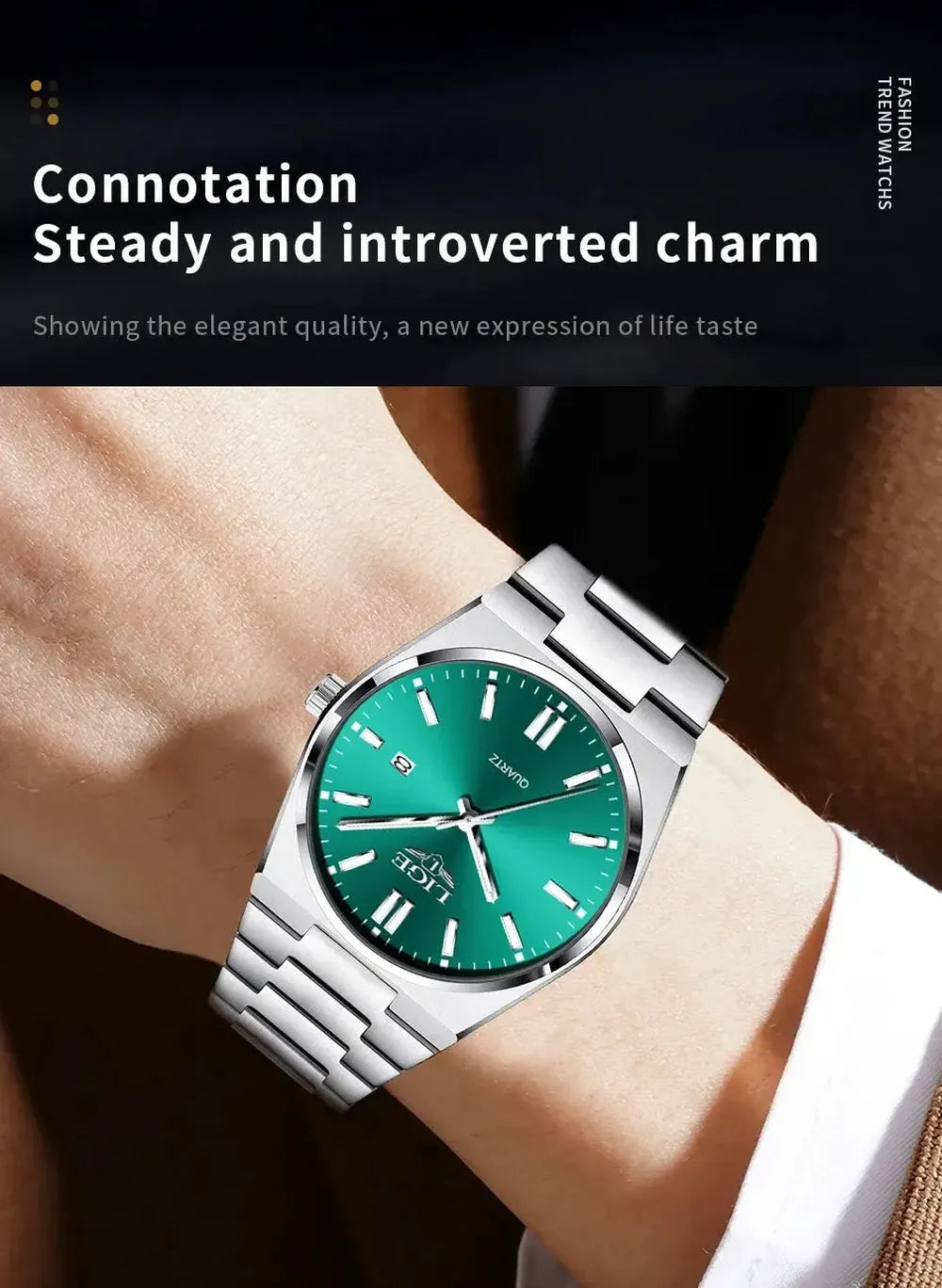 LIGE 40mm Classic Quartz Dress Watch – Stainless Steel, Date Display-LIGE-Viva Timepiece