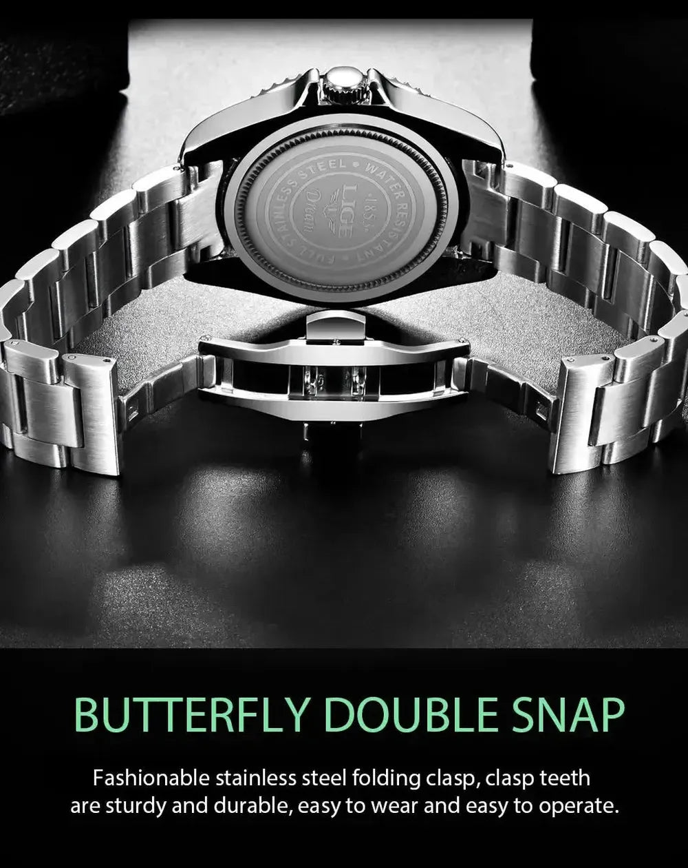 LIGE 42mm Quartz Diver Watch – Sapphire-Coated Crystal, Steel Bracelet-LIGE-Viva Timepiece