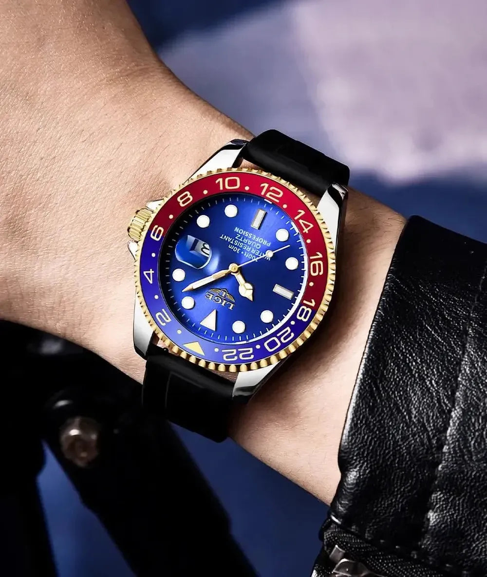 LIGE 43mm Quartz Sport Watch – Dual-Tone Decorative Bezel, Date Display-LIGE-Viva Timepiece