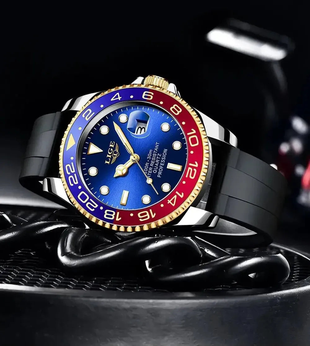 LIGE 43mm Quartz Sport Watch – Dual-Tone Decorative Bezel, Date Display-LIGE-Viva Timepiece