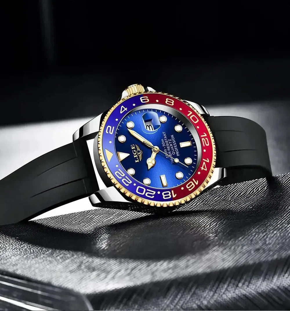 LIGE 43mm Quartz Sport Watch – Dual-Tone Decorative Bezel, Date Display-LIGE-Viva Timepiece