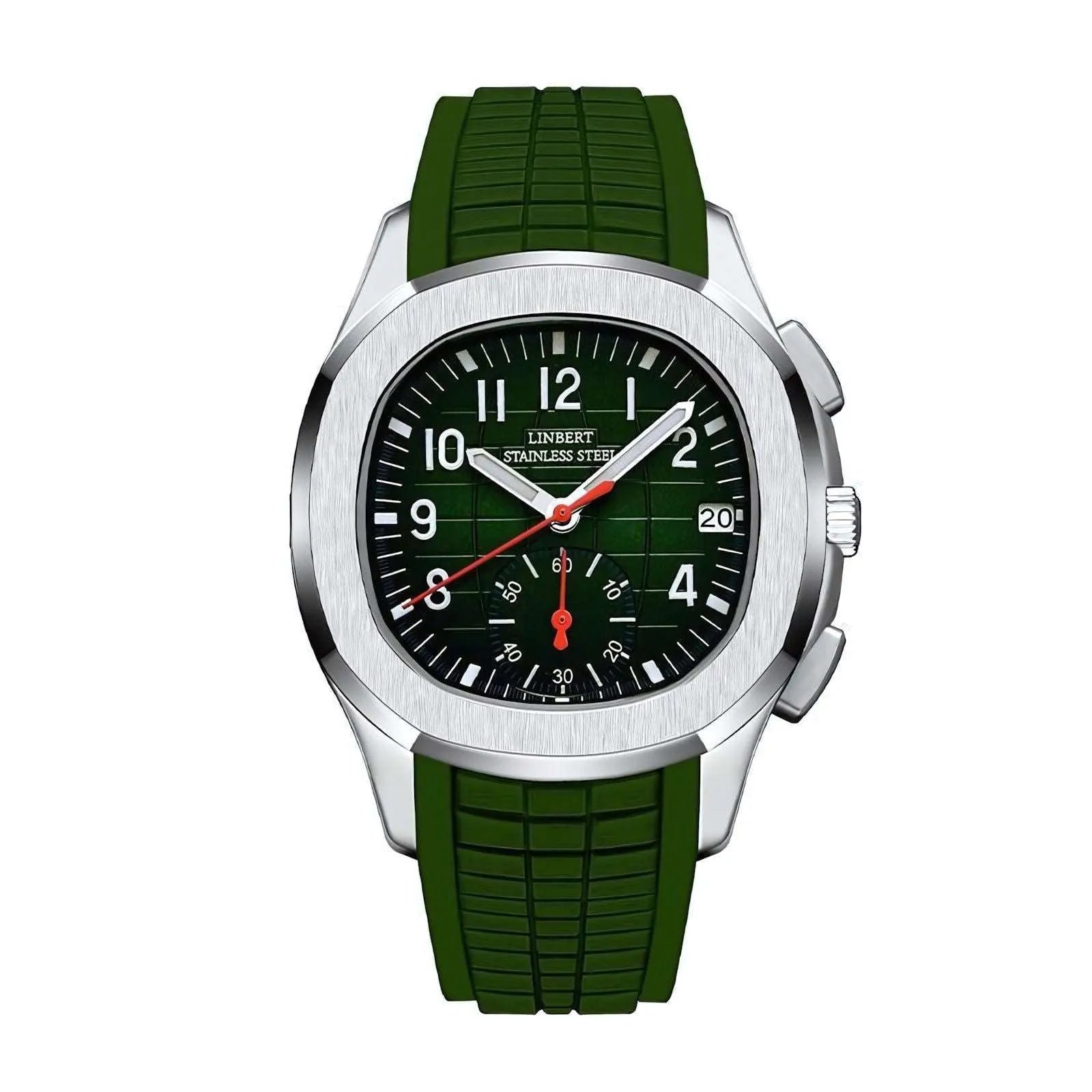 Linbert 40mm Quartz Sport Rubber Strap Watch – Sub-Dial Day Display, Sapphire Crystal