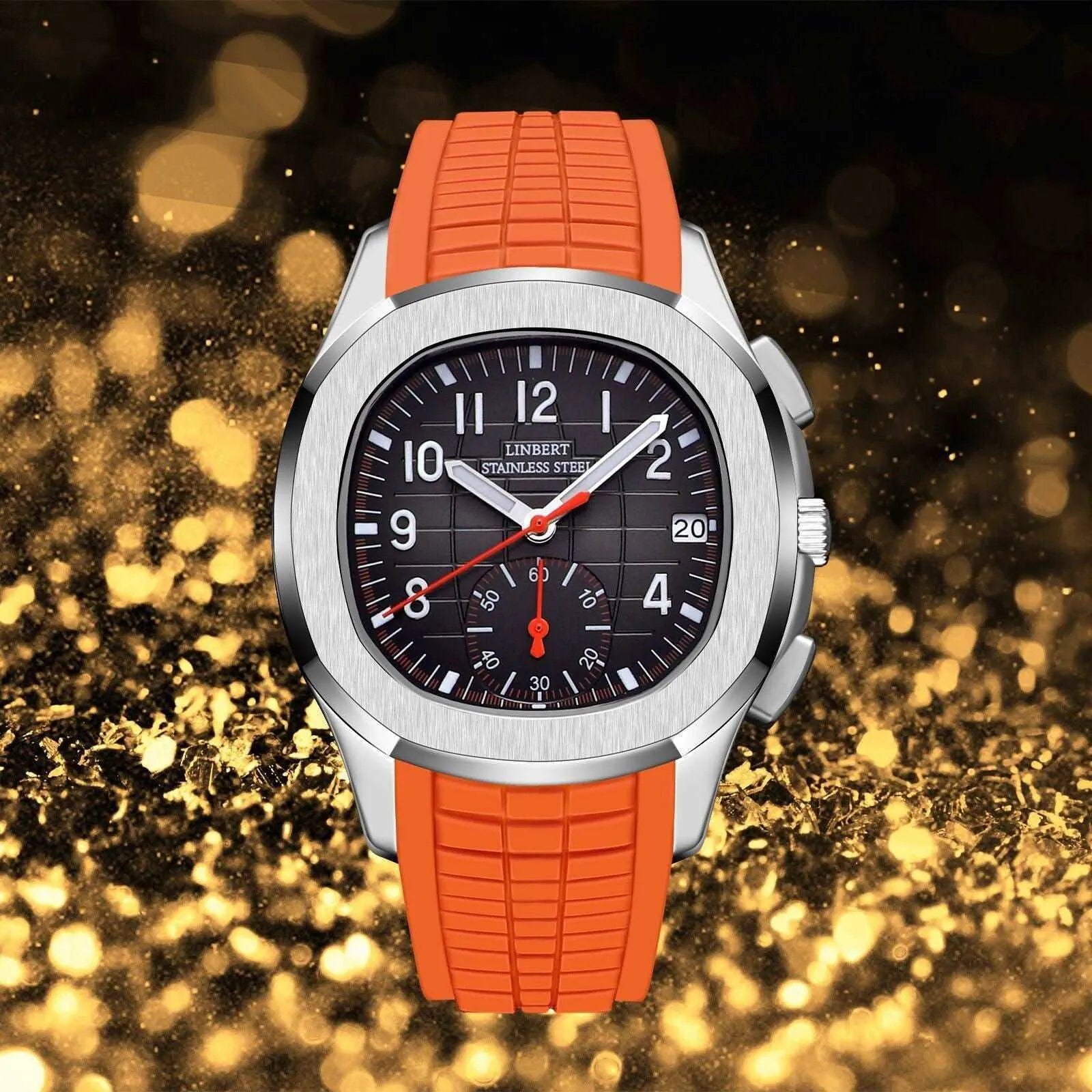 Linbert 40mm Quartz Sport Rubber Strap Watch – Sub-Dial Day Display, Sapphire Crystal