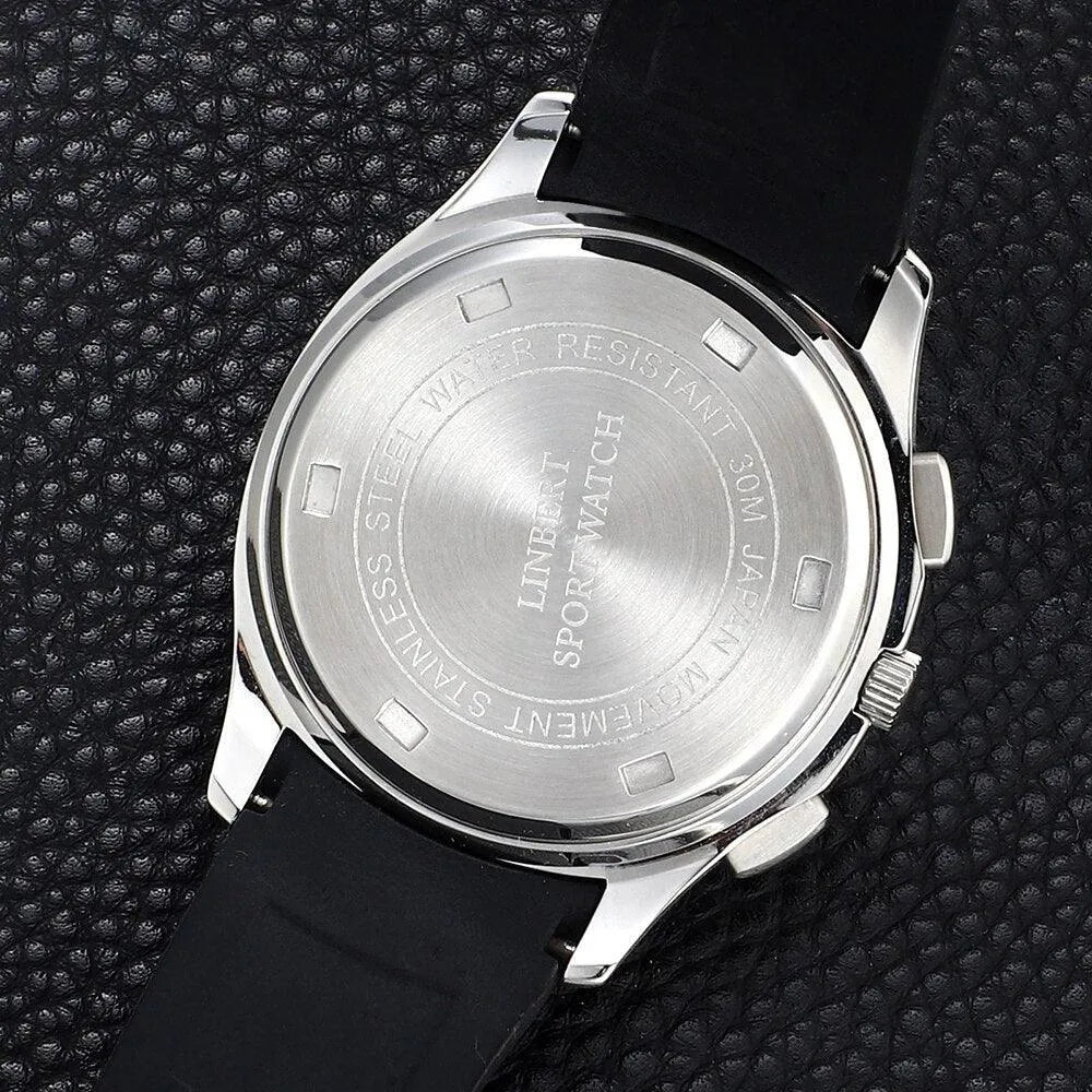 Linbert 40mm Quartz Sport Rubber Strap Watch – Sub-Dial Day Display, Sapphire Crystal