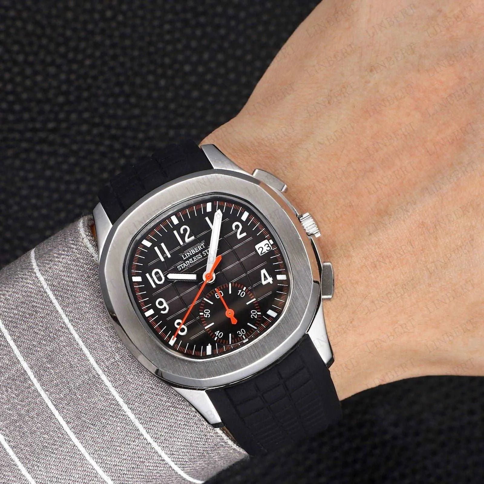 Linbert 40mm Quartz Sport Rubber Strap Watch – Sub-Dial Day Display, Sapphire Crystal