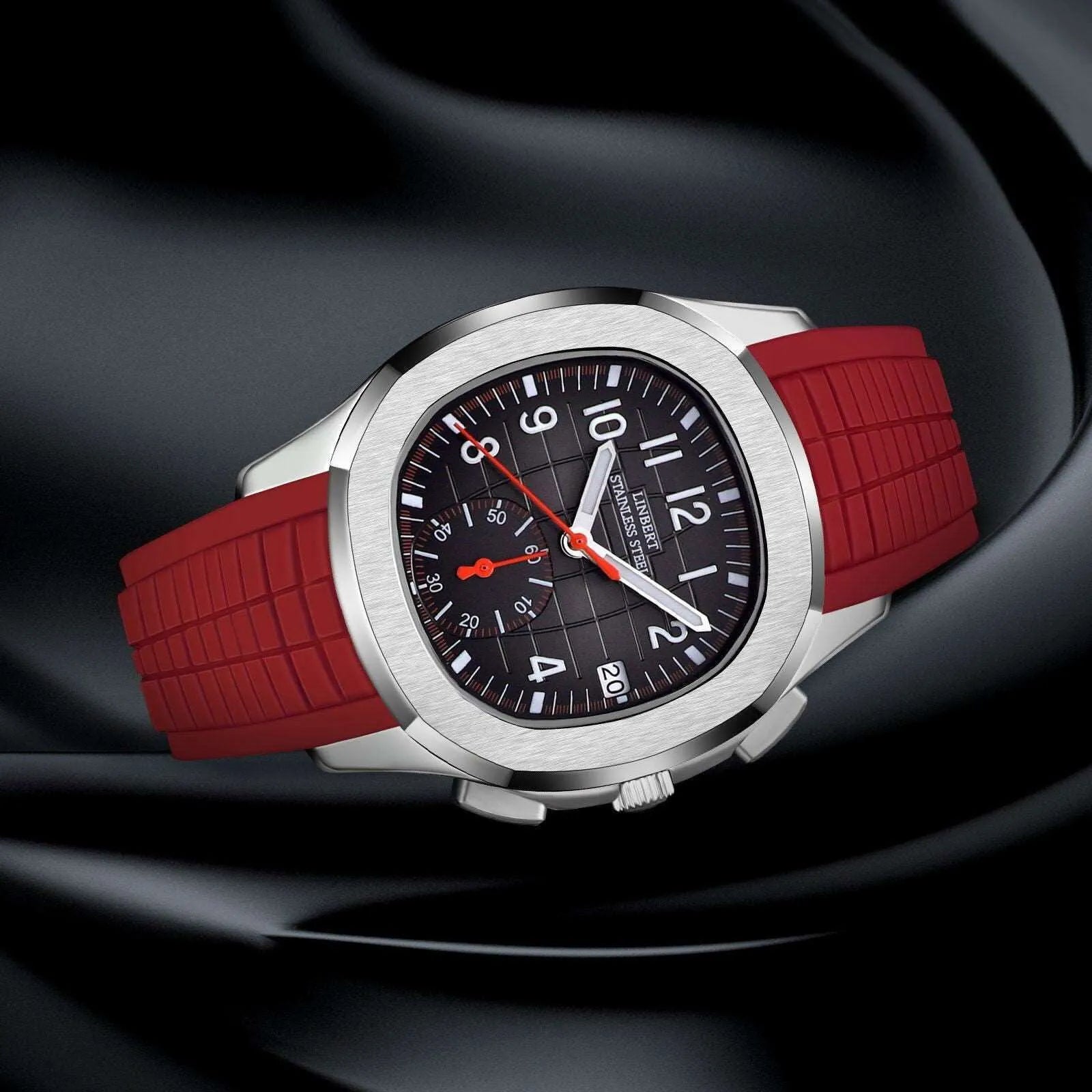 Linbert 40mm Quartz Sport Rubber Strap Watch – Sub-Dial Day Display, Sapphire Crystal