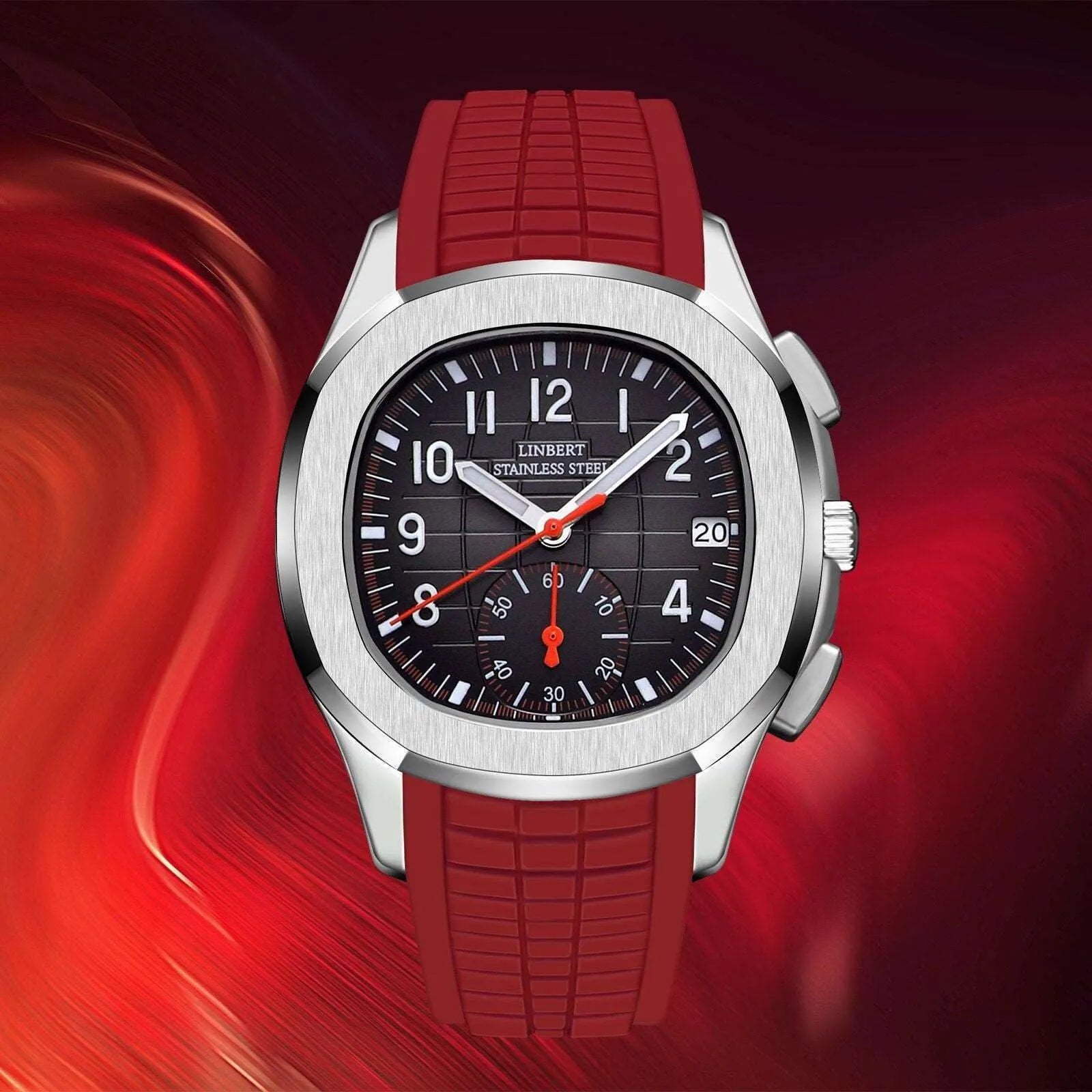 Linbert 40mm Quartz Sport Rubber Strap Watch – Sub-Dial Day Display, Sapphire Crystal