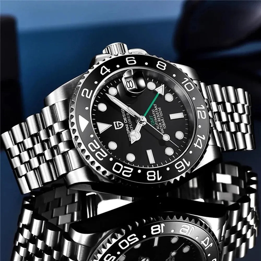 Pagani Design 40mm Automatic GMT Stainless Steel Watch – Sapphire Crystal, Ceramic 24H Bezel-Pagani Design-Viva Timepiece