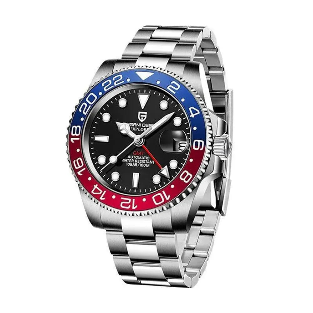 Pagani Design 40mm Automatic GMT Stainless Steel Watch – Sapphire Crystal, Ceramic 24H Bezel-Pagani Design-Viva Timepiece