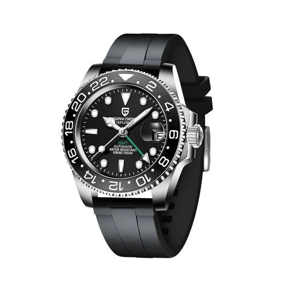 Pagani Design 40mm Automatic GMT Stainless Steel Watch – Sapphire Crystal, Ceramic 24H Bezel-Pagani Design-Viva Timepiece