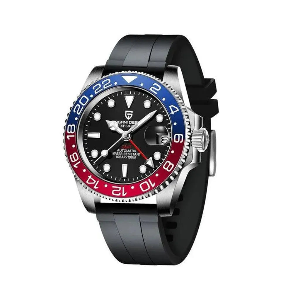 Pagani Design 40mm Automatic GMT Stainless Steel Watch – Sapphire Crystal, Ceramic 24H Bezel-Pagani Design-Viva Timepiece