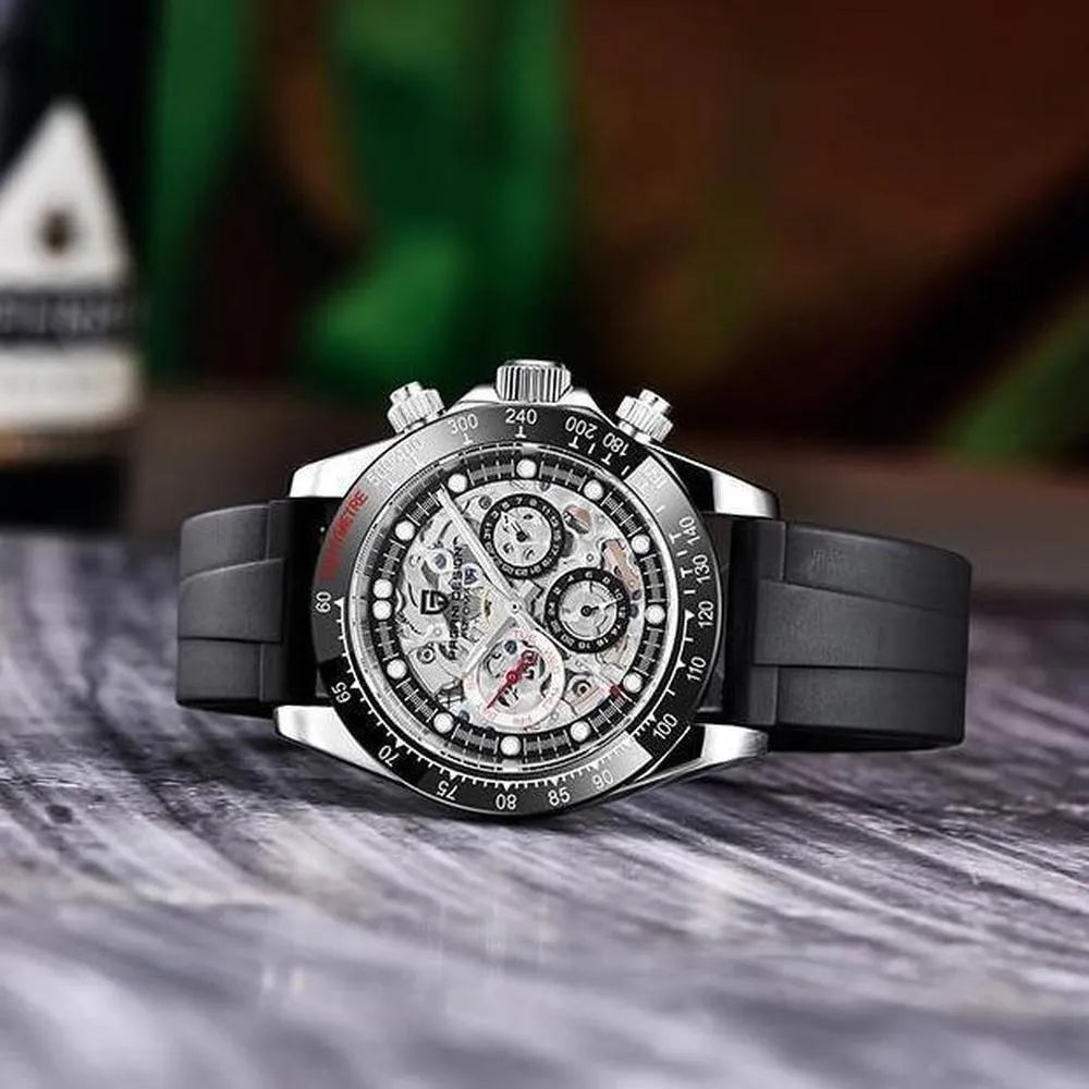 Pagani Design 40mm Automatic Skeleton Stainless Steel Watch – Sapphire Crystal, Rainbow Bezel-Pagani Design-Viva Timepiece