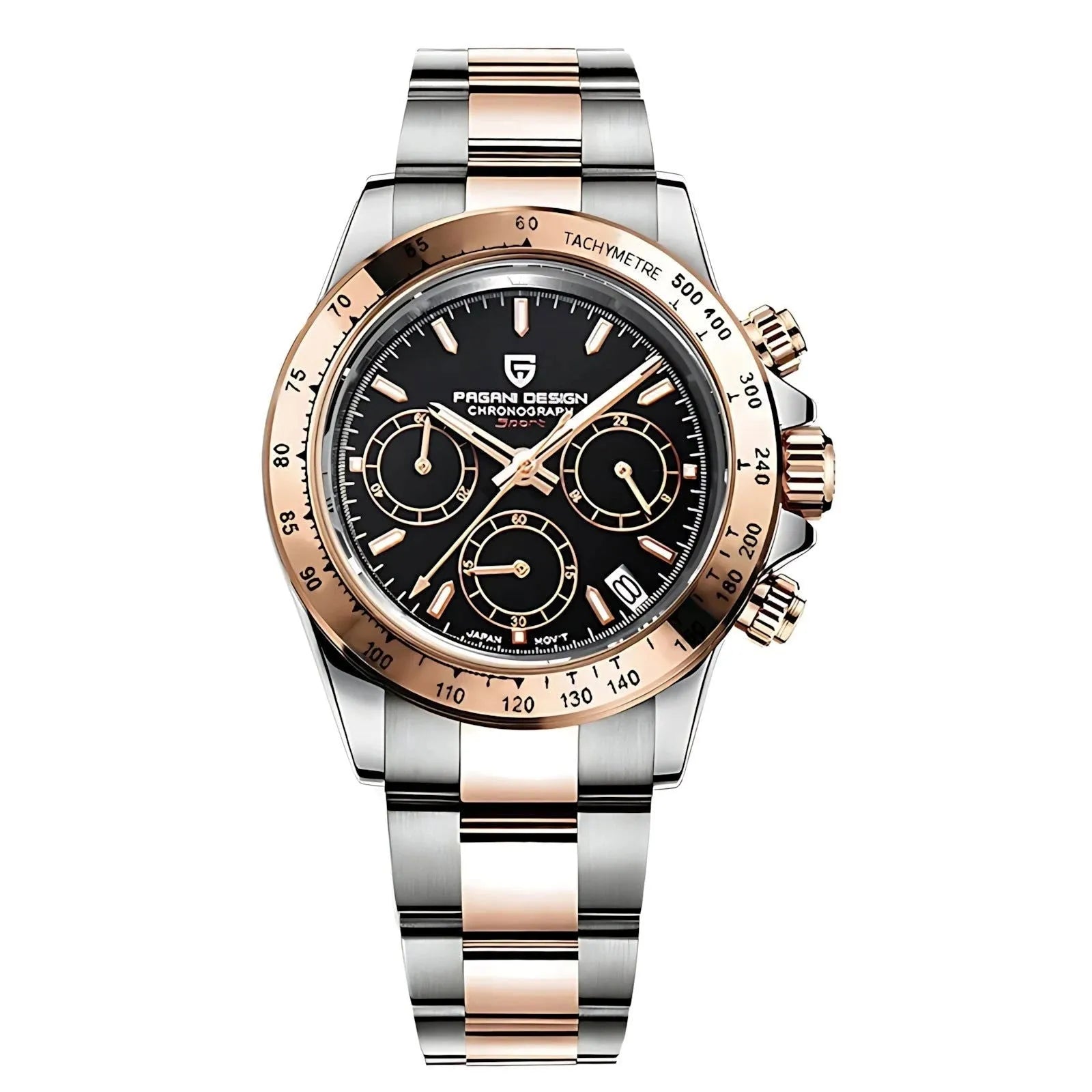 Pagani Design 40mm Rose Gold Chronograph Watch – Sapphire Crystal, Ceramic Bezel, VK63 Movement-Pagani Design-Viva Timepiece