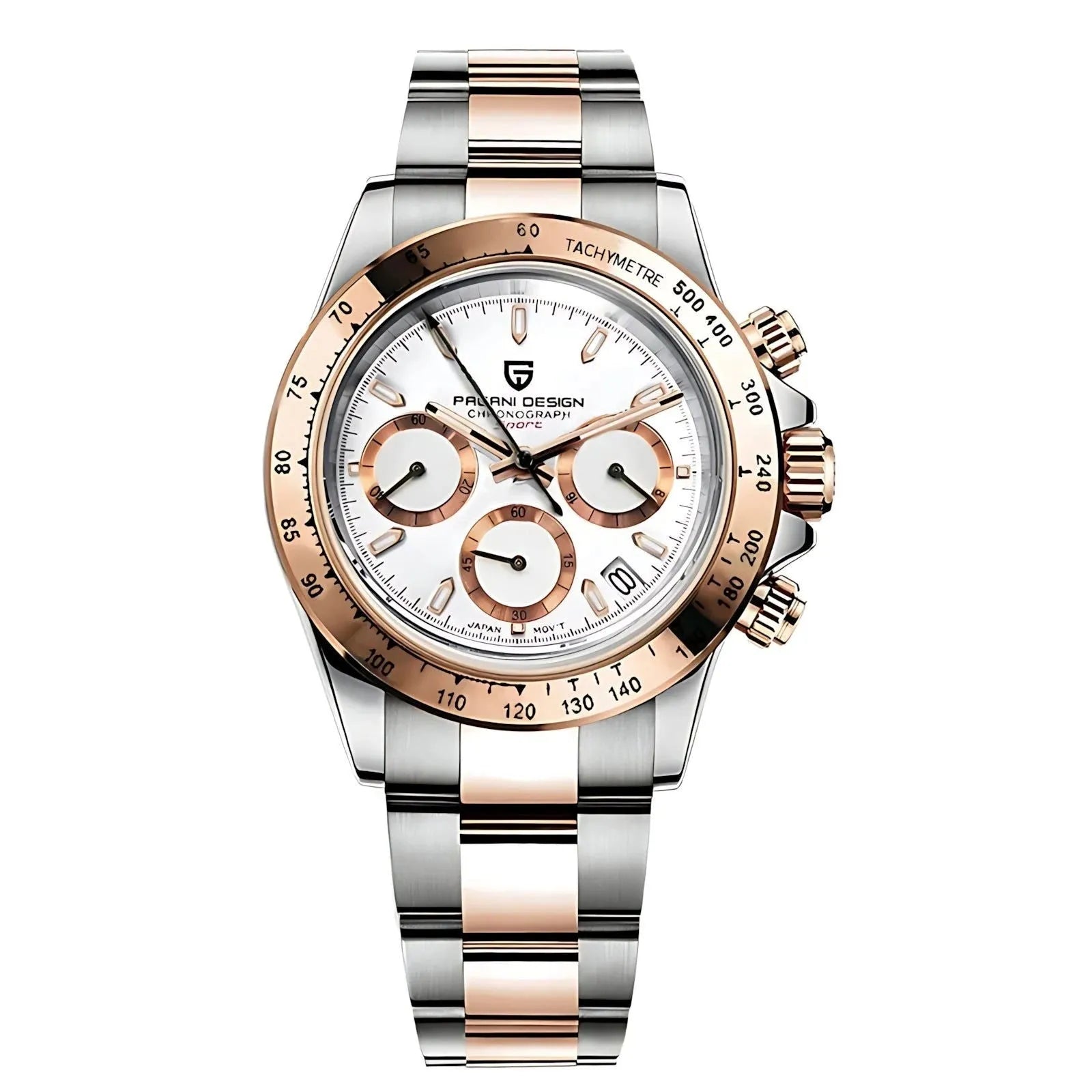 Pagani Design 40mm Rose Gold Chronograph Watch – Sapphire Crystal, Ceramic Bezel, VK63 Movement-Pagani Design-Viva Timepiece