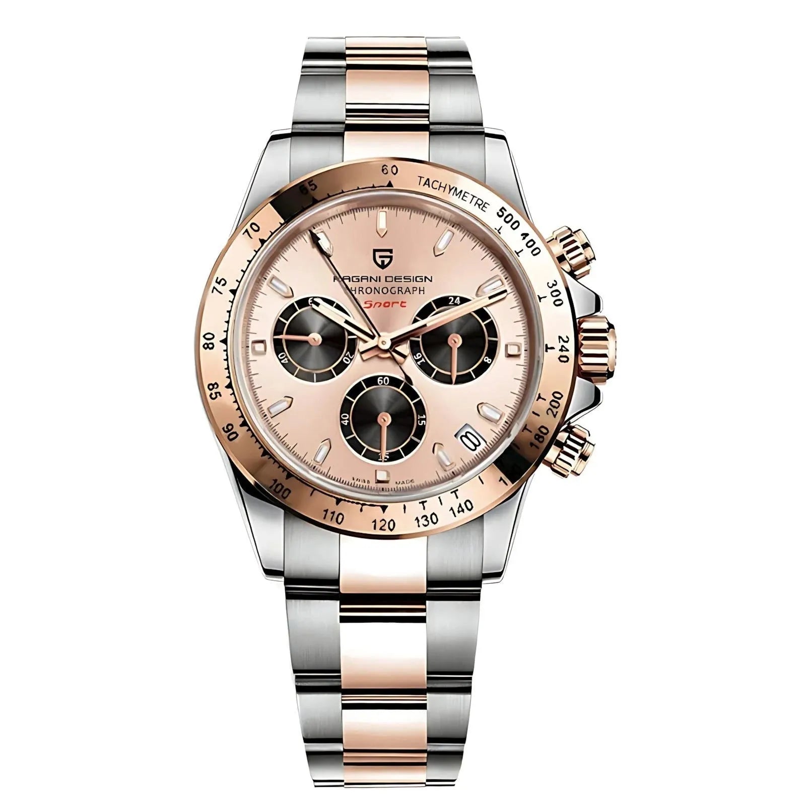 Pagani Design 40mm Rose Gold Chronograph Watch – Sapphire Crystal, Ceramic Bezel, VK63 Movement-Pagani Design-Viva Timepiece