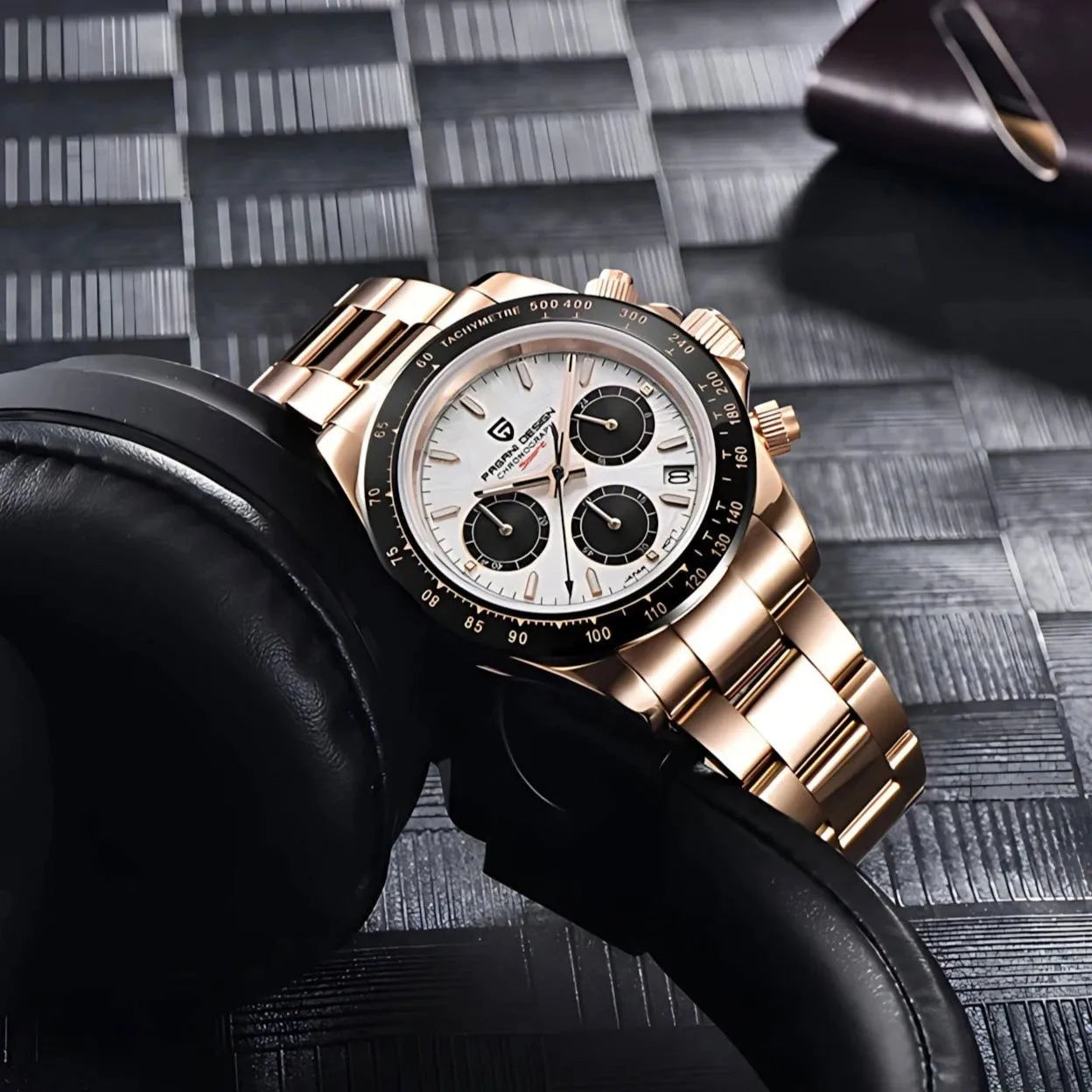 Pagani Design 40mm Rose Gold Chronograph Watch – Sapphire Crystal, Ceramic Bezel, VK63 Movement-Pagani Design-Viva Timepiece
