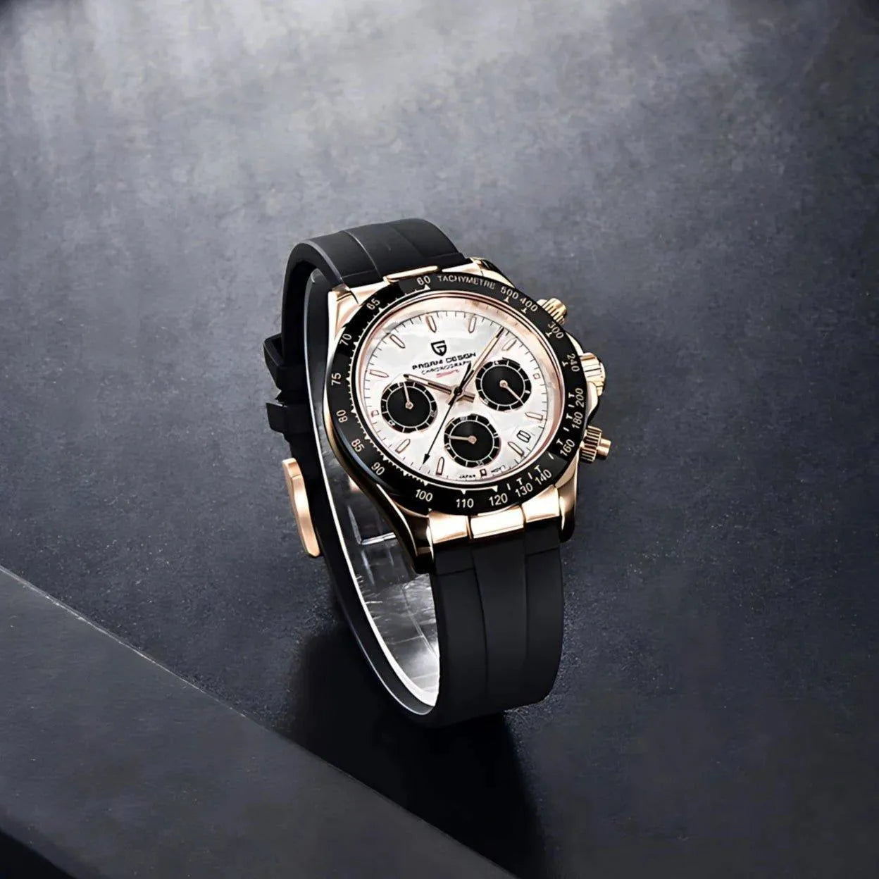 Pagani Design 40mm Rose Gold Chronograph Watch – Sapphire Crystal, Ceramic Bezel, VK63 Movement-Pagani Design-Viva Timepiece