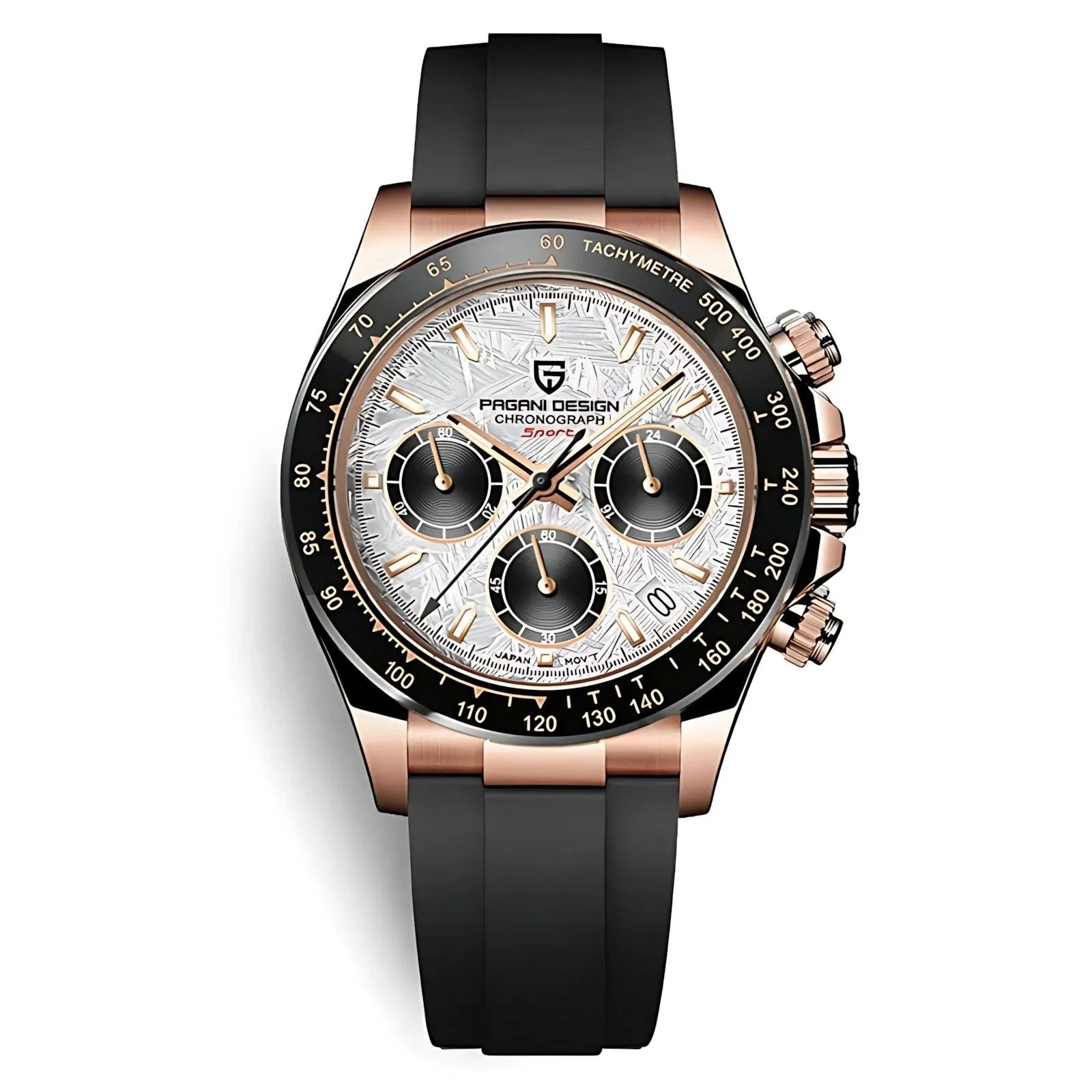 Pagani Design 40mm Rose Gold Chronograph Watch – Sapphire Crystal, Ceramic Bezel, VK63 Movement-Pagani Design-Viva Timepiece