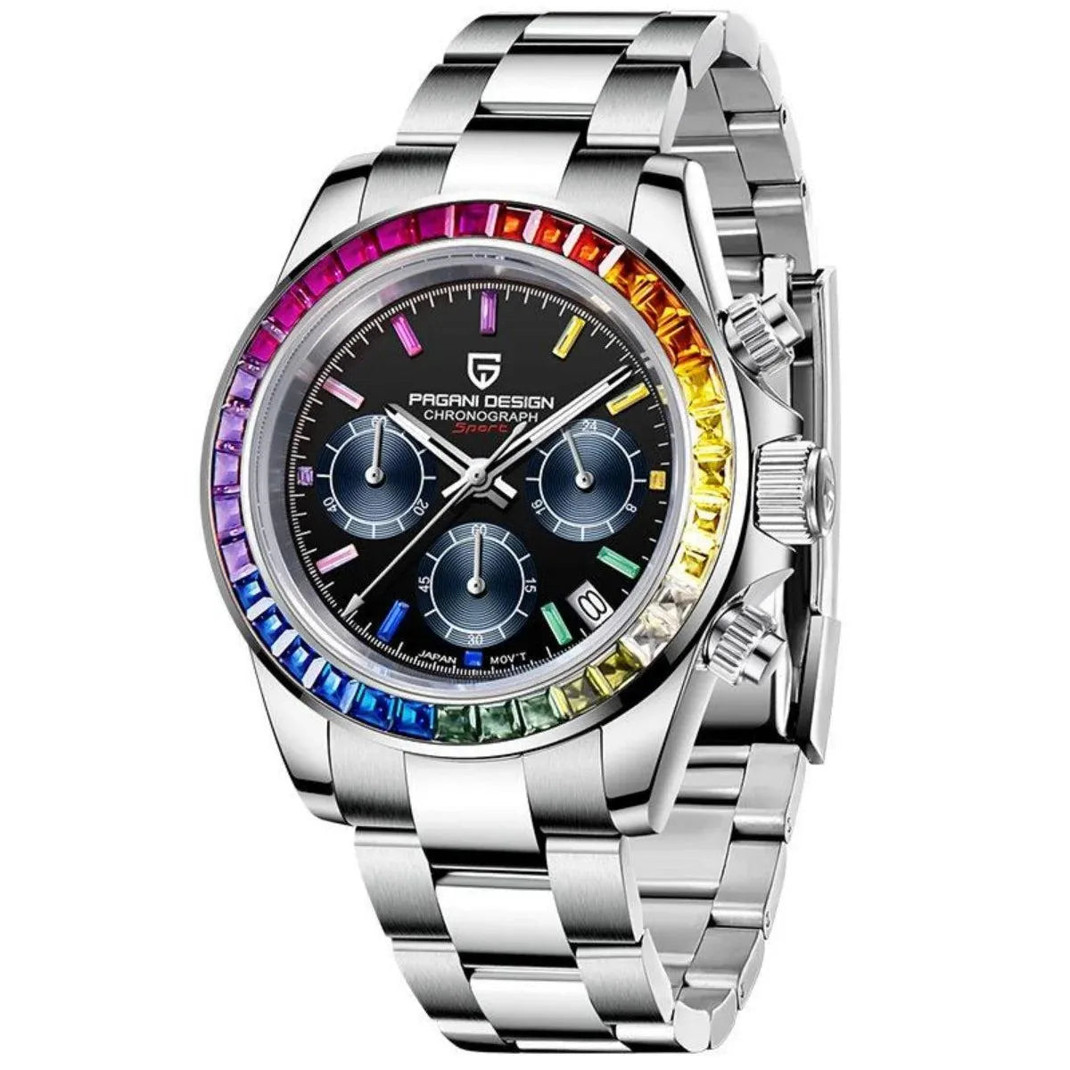 Pagani Design Rainbow Bezel 40mm Chronograph – Sapphire, VK63-Pagani Design-Viva Timepiece