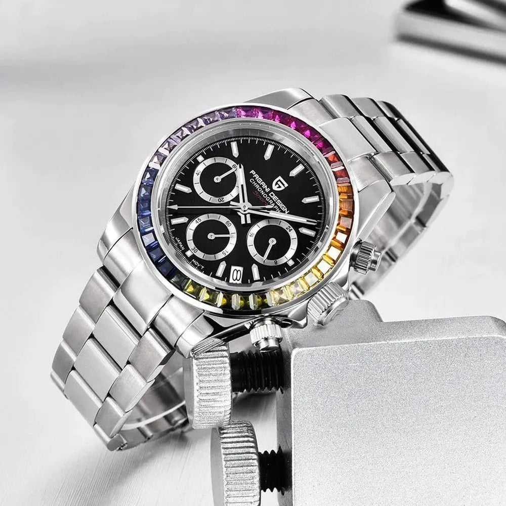 Pagani Design Rainbow Bezel 40mm Chronograph – Sapphire, VK63-Pagani Design-Viva Timepiece